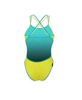MAILLOT DE BAIN ENTRAINEMENT NATATION DOUBLE BRETELLES EVANS CRAZY POP VERT CITRON/JAUNE