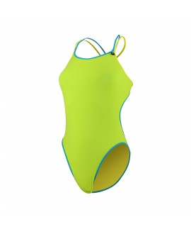 MAILLOT DE BAIN ENTRAINEMENT NATATION DOUBLE BRETELLES EVANS CRAZY POP VERT CITRON/JAUNE