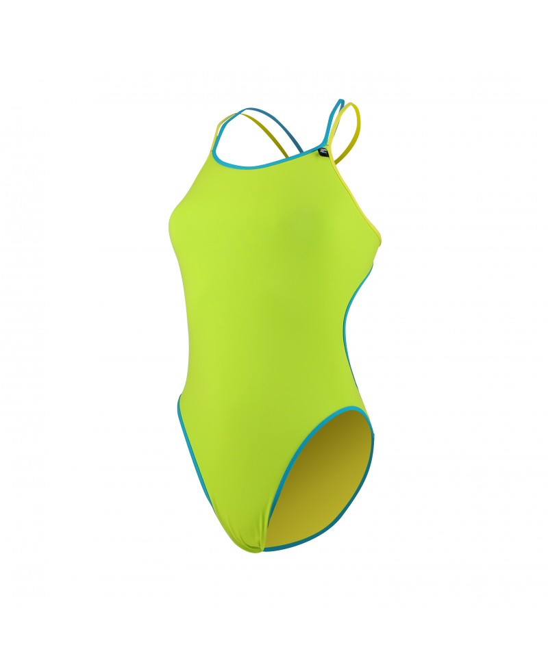 MAILLOT DE BAIN ENTRAINEMENT NATATION DOUBLE BRETELLES EVANS CRAZY POP VERT CITRON/JAUNE